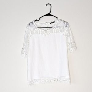 Lungo L'arno 100% Linen lace top, white, small